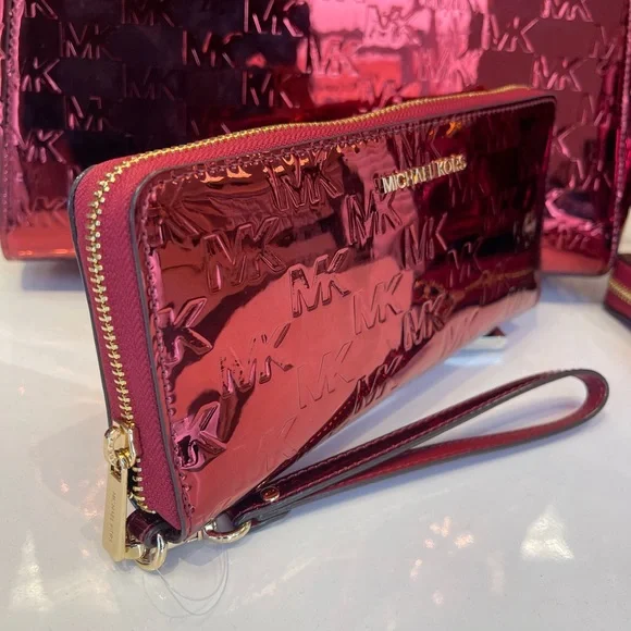 MICHAEL KORS Jet Set Lg Metallic Logo Debossed Continental Wallet Wristlet Phone - Picture 15 of 16
